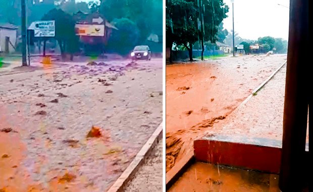 Rua inunda e córrego de distrito transborda com a chuva em Aquidauana