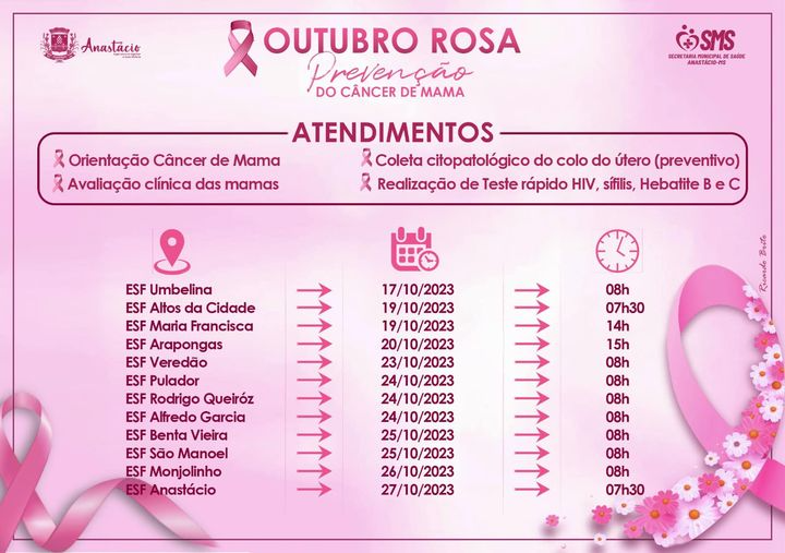 A Secretaria de Saúde de Anastácio está realizando a Campanha Outubro Rosa