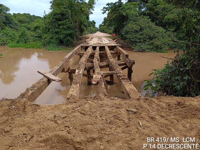 Dnit interdita ponte para reparo por nove dias na BR-419 em Aquidauana